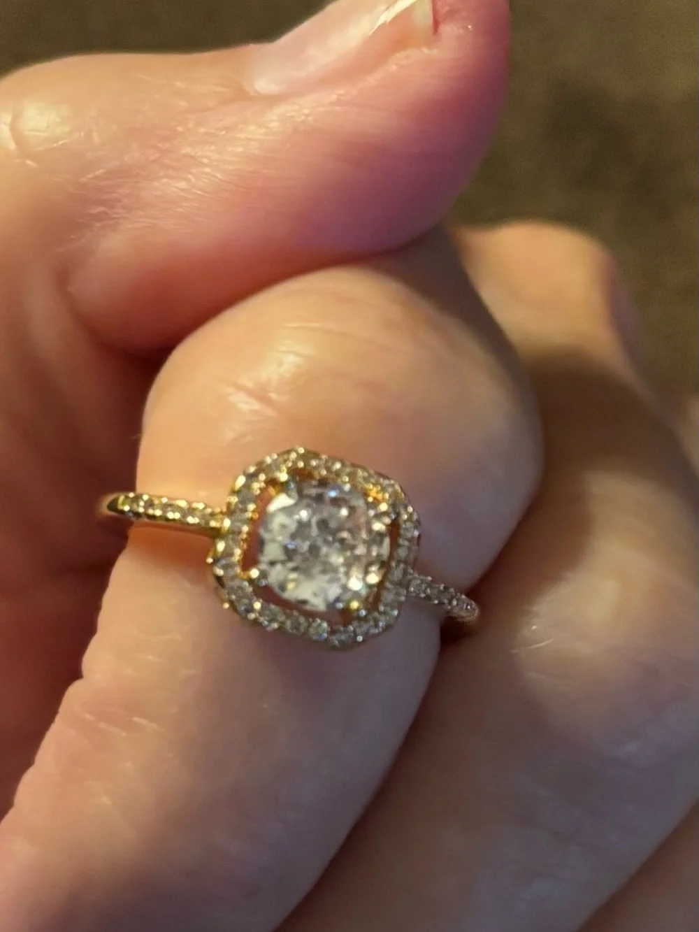 Gold Halo Solitaire Ring with Clear Center Stone